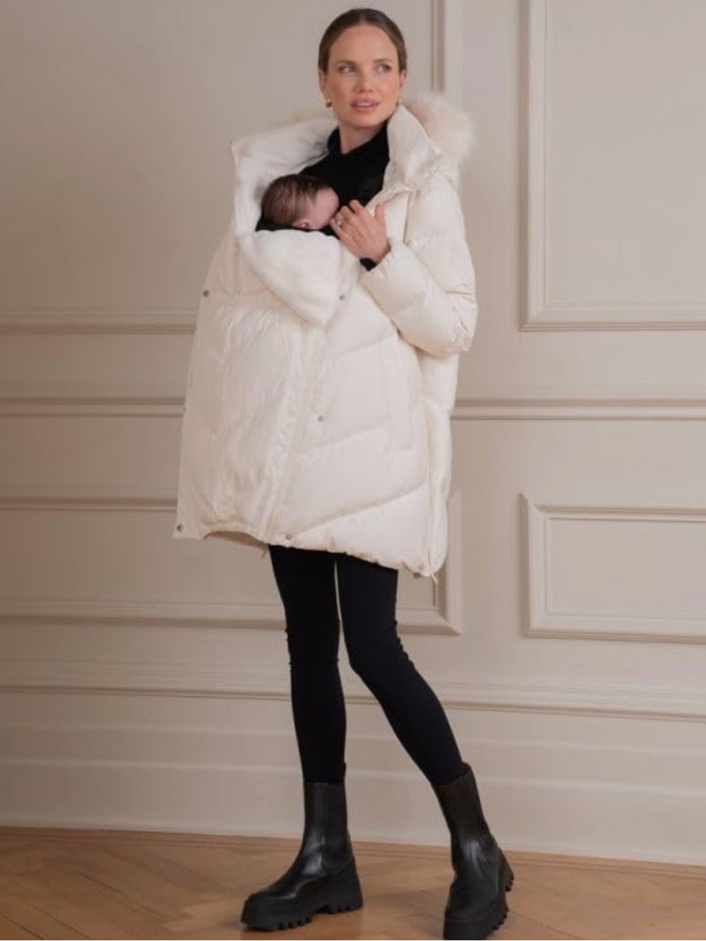 NWT Seraphine Maternity Adora size 6 white chevron puffer coat babywearing